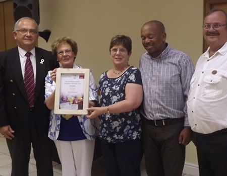 Left to Right: Coenie Groenewald (Municipal Manager), Ald. Nicolette Botha-Guthrie (Executive Mayor), Glenda Kitley (Manager: Gansbaai Tourism), Solomzi Madikane (Director: LED) and Franchoise Myburgh (Area Manager: Gansbaai) 	