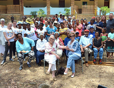 Photo caption: Pictured centre are local benefactor, Mrs von Maltzahn and Executive Mayor, Nicolette Botha-Guthrie flanked by members of the Handevat Marimba Band (far left, second and third rows), Ward Councillor Lianda Beyers-Cronje (far right, fifth row), Camphill Farm Community members and residents and children of Karwyderskraal for whom the Annual Children's Christmas was thrown.